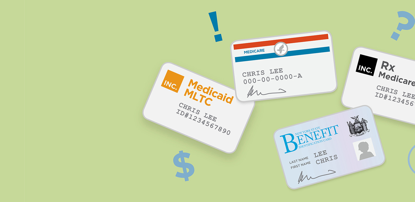 Illustration of healthcare program cards with question marks
